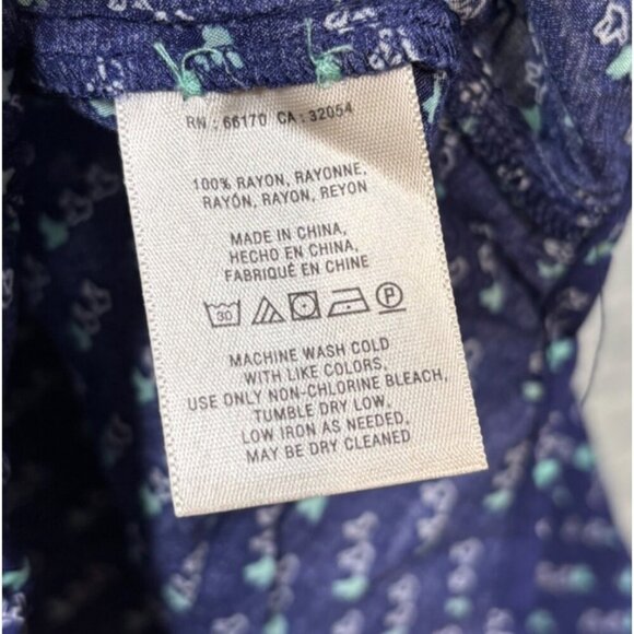 Maeve‎ Navy Blue Button Up Blouse Bird Print Size 12 Long Sleeve Shirt - Picture 4 of 5